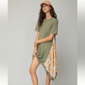 Anthropologie Green Contrast Tshirt Dress